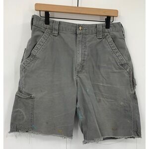 Carhartt Shorts Mens 32 Gray Cut Off Carpenter Canvas Loose Paint Distress